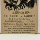 A Dreadful Bore, Excellent Victorian Trade Card for Atlantic Garden "Temperance Resort", Danielsonville, CT