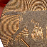 Wonderful, Curious, Finely Carved Carved Partial Face on Wooden Print Block Flip Side, Dog on Reverse