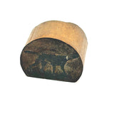 Wonderful, Curious, Finely Carved Carved Partial Face on Wooden Print Block Flip Side, Dog on Reverse
