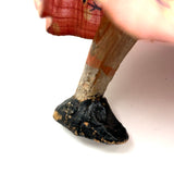Old Carved Folk Art Doll with Great Face, Pink Dress, and One Leg