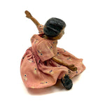 Old Carved Folk Art Doll with Great Face, Pink Dress, and One Leg