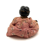 Old Carved Folk Art Doll with Great Face, Pink Dress, and One Leg