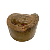 Wonderful, Curious, Finely Carved Carved Partial Face on Wooden Print Block Flip Side, Dog on Reverse