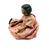 Old Carved Folk Art Doll with Great Face, Pink Dress, and One Leg