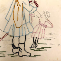 Kindergarten Embroidery Card, Girl Dragging Her Dolls!