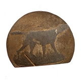 Wonderful, Curious, Finely Carved Carved Partial Face on Wooden Print Block Flip Side, Dog on Reverse