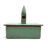 Church-like (and Transcendent) Old Painted Folk Art Box with Ball in Cage Whimsy Topper in Sea Foam Green
