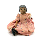 Old Carved Folk Art Doll with Great Face, Pink Dress, and One Leg