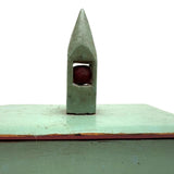 Church-like (and Transcendent) Old Painted Folk Art Box with Ball in Cage Whimsy Topper in Sea Foam Green