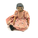 Old Carved Folk Art Doll with Great Face, Pink Dress, and One Leg