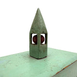 Church-like (and Transcendent) Old Painted Folk Art Box with Ball in Cage Whimsy Topper in Sea Foam Green