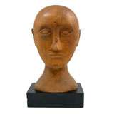 Serene Feeling Folk Art Larger Carved Head, Mounted to Custom Base