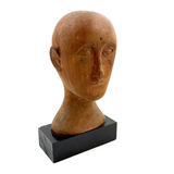 Serene Feeling Folk Art Larger Carved Head, Mounted to Custom Base
