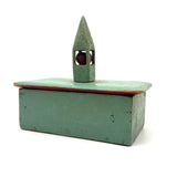 Church-like (and Transcendent) Old Painted Folk Art Box with Ball in Cage Whimsy Topper in Sea Foam Green