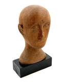 Serene Feeling Folk Art Larger Carved Head, Mounted to Custom Base