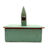 Church-like (and Transcendent) Old Painted Folk Art Box with Ball in Cage Whimsy Topper in Sea Foam Green