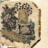 Tiny Buzzing Bees at Hive, Partial But Very Charming Early 19th Century Album Amicorum Needlepoint