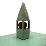 Church-like (and Transcendent) Old Painted Folk Art Box with Ball in Cage Whimsy Topper in Sea Foam Green