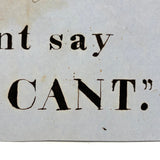 Don't Say I Can't, Simply Framed 19th Century Ink Lettering on Pale Blue Paper