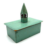 Church-like (and Transcendent) Old Painted Folk Art Box with Ball in Cage Whimsy Topper in Sea Foam Green