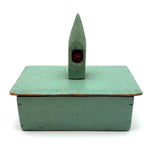 Church-like (and Transcendent) Old Painted Folk Art Box with Ball in Cage Whimsy Topper in Sea Foam Green