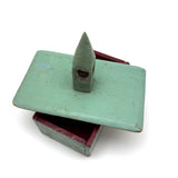 Church-like (and Transcendent) Old Painted Folk Art Box with Ball in Cage Whimsy Topper in Sea Foam Green