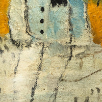 Giant Snowman Against Orange Sky with Trees and Houses, Charles Rabin Painting c. 1970s
