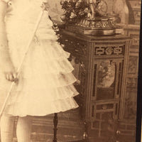 Marvelously Weird Cabinet Card "Boudoir Photo" of Girl with Wand and Armored Statue