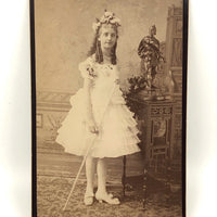 Marvelously Weird Cabinet Card "Boudoir Photo" of Girl with Wand and Armored Statue