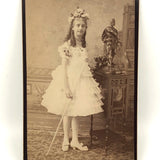 Marvelously Weird Cabinet Card "Boudoir Photo" of Girl with Wand and Armored Statue