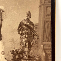 Marvelously Weird Cabinet Card "Boudoir Photo" of Girl with Wand and Armored Statue
