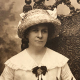 Antique Portrait Photo of Helen Jones in Ornate Throne-like Chair with Terrier and Whip