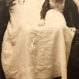 Antique Portrait Photo of Helen Jones in Ornate Throne-like Chair with Terrier and Whip