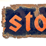 SOLD Fires/Stone, c. 1930 Double-SIded Porcelain Enamel on Iron Perfectly Partial and Eroded Firestone Sign