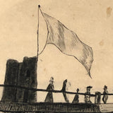 Flag, Cross, Ships and Spectators, 19th C. Ink Drawing on Paper
