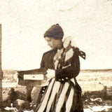 Woman with American Flag Holding A Second Small Flag with Star (?), Striking Early Snapshot