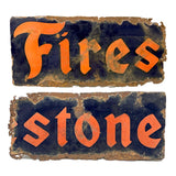 SOLD Fires/Stone, c. 1930 Double-SIded Porcelain Enamel on Iron Perfectly Partial and Eroded Firestone Sign