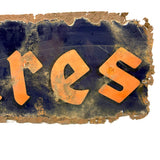 SOLD Fires/Stone, c. 1930 Double-SIded Porcelain Enamel on Iron Perfectly Partial and Eroded Firestone Sign