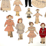 Expansive Set of Handmade Ink and Watercolor Paper Dolls and Costumes, Early 1900s