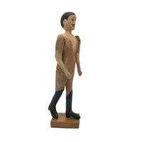 Handsome Mustachioed Man with Bum Leg and Black Boots Folk Art Carving