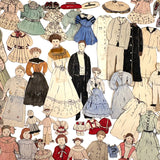 Expansive Set of Handmade Ink and Watercolor Paper Dolls and Costumes, Early 1900s