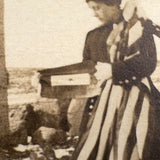 Woman with American Flag Holding A Second Small Flag with Star (?), Striking Early Snapshot