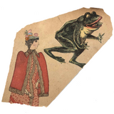 Woman with Three Arms, Antique Watercolor Drawing with Die Cut Frog