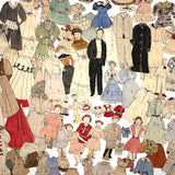 Expansive Set of Handmade Ink and Watercolor Paper Dolls and Costumes, Early 1900s