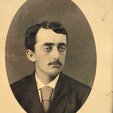 19th C. Tintype Portrait of Man with Mustache, Pink Cheeks and Perfectly Knotted Tie