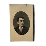 19th C. Tintype Portrait of Man with Mustache, Pink Cheeks and Perfectly Knotted Tie