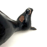 Alert and Poised to Pounce, with Twitching Ear,  Folk Carving Of Black and Brown Dog
