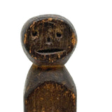 Ultra Primitive 19th Century Carved Clothes Pin Form Doll with Expressive Face and Super Rich Patina