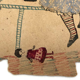 Girls with Dolls and Kitten / Flowers and Rope, Antique Double-sided Watercolor Drawing
