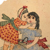Girls with Dolls and Kitten / Flowers and Rope, Antique Double-sided Watercolor Drawing